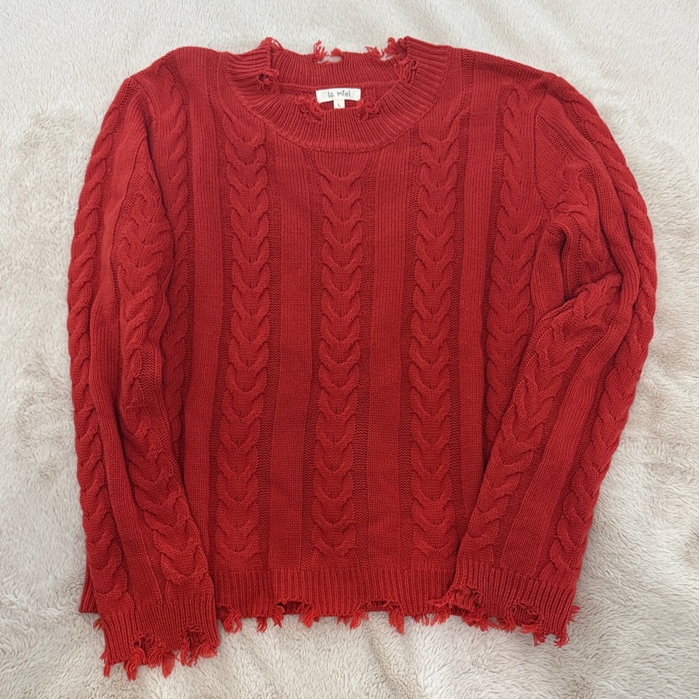 Leith Vibrant Red Cable Knit Sweater
